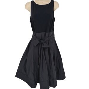 Lauren Ralph Lauren Fit & Flare Yuko Black Party Dress Sash Taffeta Jersey Sz 10